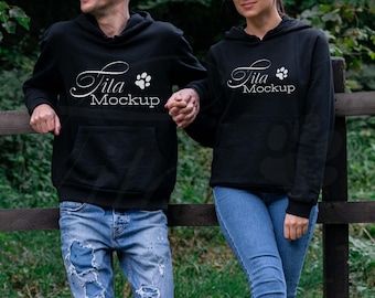 Couple Black Hoodie Mockup – Real People Model Mockup (Digital Download)