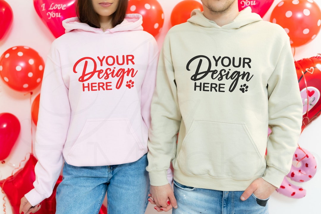 Gildan 18500 Mockup Valentines, Couple Hoodie Mockup, Pink Hoodie ...