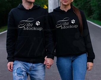 Black Couple Hoodie Mockup, Apparel Mockup (Digital Download)