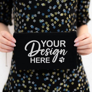 Makeup Bag Mockup, Cosmetic Bags Mockup, Jewelry Bag Mockup, Sublimation Makeup Purse Mockup, Canvas Bag Mockup, Black Cosmetic Bag Mockup