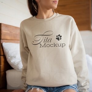 Gildan 18000 Mockup, Gildan Sand Sweatshirt Mockup, Sweatshirt Model Mockup, Sand Sweatshirt Mockup