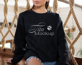 Gildan 18000 Mockup, Gildan Black Sweatshirt Mockup, Sweatshirt Model Mockup, Black Sweatshirt Mockup