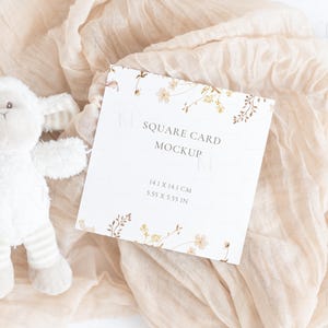 PSD Square Card Mockup, Baby Shower Invitation Mockup, Neutral Greeting Card Mockup, Birth Announcement Mockup, Gender Reveal Mockup
