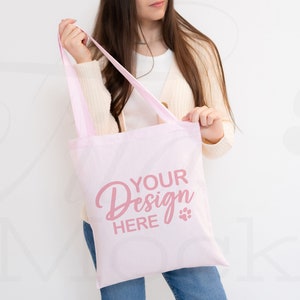 Tote Bag Mockup, Pink Canvas Tote Bag Mockup, Print on Demand Mockup, Aesthetic Tote Bag, Gift Bag Mockup, Printify Tote Bag, Model Mock up