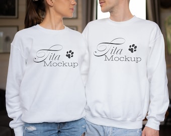 Gildan 18000 Mockup, Couple Sweatshirt Mockup, Gildan White Sweatshirt Mockup, White Sweatshirt Mockup