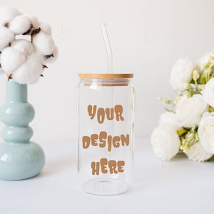 16 oz Glass Can Mockup, Sipper Glass Mockup, Clear Glass Beer Can Mockup, Libbey Glass Mockup, Glass Cup Mockup, Coffee Glass Tumbler Mockup