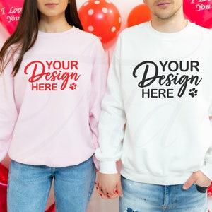 Gildan 18000 Mockup Valentines, Couple Sweatshirt Mockup, Pink Crewneck Mockup, Valentine Gildan Sweatshirt Mockup, Sweater Mockup