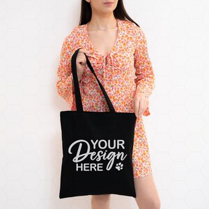 Black Tote Bag Mockup, Canvas Tote Bag Mockup, Printify Tote Bag, Aesthetic Tote Bag, Gift Bag Mockup, Print on Demand Mockup, Model Mock up