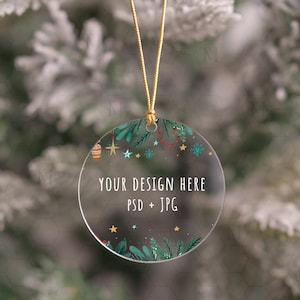PSD Acrylic Ornament Mockup, Clear Ornament Mockup, Round Ornament Mockup, Christmas Tree Ornament Mockup, Smart Object Ornament Mockup