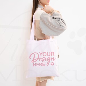 Tote Bag Mockup, Pink Canvas Tote Bag Mockup, Print on Demand Mockup, Aesthetic Tote Bag, Gift Bag Mockup, Printify Tote Bag, Model Mock up