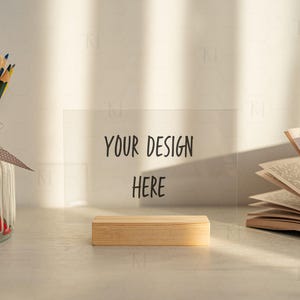 Acrylic Table Sign Mockup, School Sign Mockup, Clear Acrylic Mockup, Acrylic Table Number Sign Mockup, Horizontal Blank Acrylic Sign Mockup