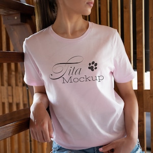 Soft Pink Bella Canvas 3001 Mockup, Digital Tshirt Real Model Mockup, BC 3001 Mockup, Boho Tee Shirt Mockup, Lifestyle Farmhouse Mockup
