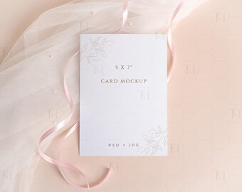 Elegant Wedding Invitation Mockup PSD - 5x7 Card Mockup - Neutral Invitation Card Mockup - Vertical Greeting Card Mockup
