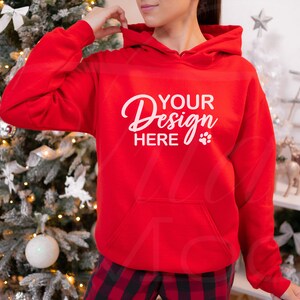 Gildan 18500 Mockup, Red Gildan Mockup, Gildan Hoodie Mockup, Sweatshirt Model Mockup, Gildan 18500 Christmas Mockup