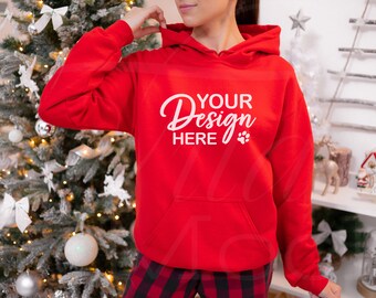 Gildan 18500 Mockup, Rotes Gildan Mockup, Gildan Hoodie Mockup, Sweatshirt Modell Mockup, Gildan 18500 Weihnachtsmockup