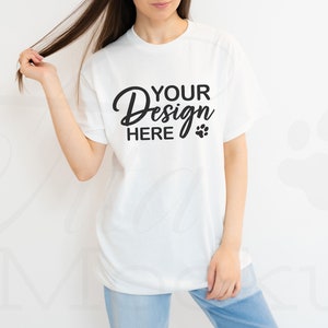 Gildan 5000 Mockup, White Shirt Mockup, Gildan 5000 Model Mockup, Oversized Shirt Mockup, Aesthetic Mockup, Gildan 5000 Summer Mockup