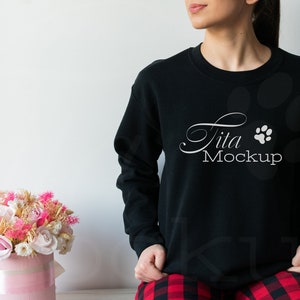 Gildan 18000 Mockup, Gildan Black Sweatshirt Mockup, Sweatshirt Mockup, Model Mockup