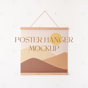 Poster Hanger Mockup PSD, Square Poster Mockup PSD, Wood Hanger Poster Mockup, Hanging Welcome Sign Mockup, Minimalist Wall Art Mockup PSD