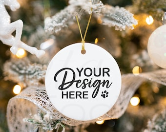 Christmas Ornament Mockup, Round White Ceramic Ornament, Dye Sublimation Round Ceramic Ornament