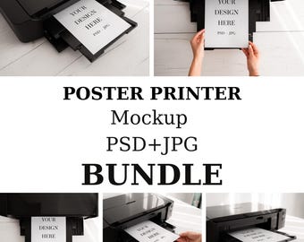 Poster Mockup PSD, Printer Mockup Bundle, A4 Paper Mockup, Smart Object Poster Mockup, Vertical Poster Mockup, Print Poster Mockup Bundle