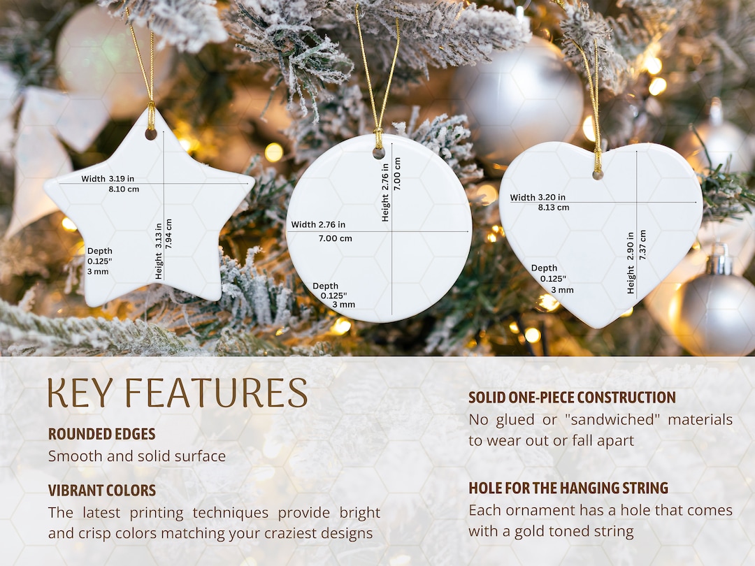 Ceramic Ornament Size Chart, Round Ornament Christmas Mockup, Heart