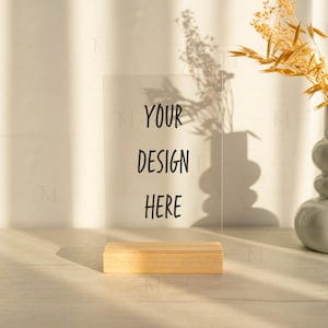 Mockup de placa de mesa de acrílico, Mockup de acrílico transparente, Mockup de placa de casamento, Mockup de placa de acrílico em branco vertical, Mockup de placa de número de mesa de acrílico