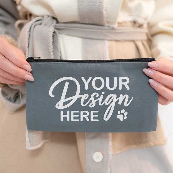 Makeup Bag Mockup, Cosmetic Bags Mockup, Jewelry Bag Mockup, Sublimation Makeup Purse Mockup, Canvas Bag Mockup, Gray Cosmetic Bag Mockup