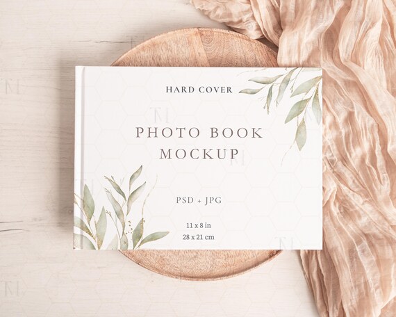 Landscape Book Cover Mockup, Hard Cover Book Mockup, Printable Book Mockup, Boho Book Flat Lay Mockup, Photo Album Mockup, Guest Book Mockup
