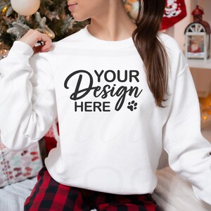 Gildan 18000 Mockup, Gildan White Sweatshirt Mockup, Sweatshirt Model Mockup, Christmas Mockup, White Gildan Crewneck Mockup