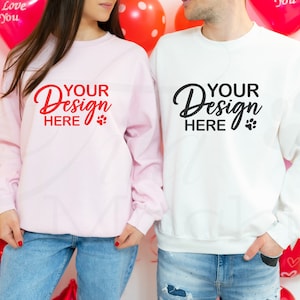 Gildan 18000 Mockup Valentines, Couple Sweatshirt Mockup, Pink Crewneck Mockup, Valentine Gildan Sweatshirt Mockup, Sweater Mockup