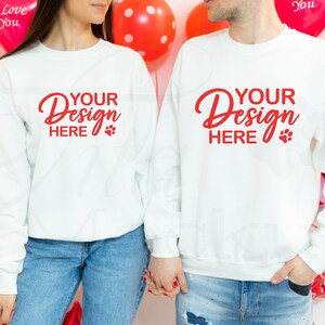 Gildan 18000 Mockup Valentines, Couple Sweatshirt Mockup, White Crewneck Mockup, Valentine Gildan Sweatshirt Mockup, Sweater Mockup