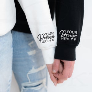 Couple Sleeve Mockup, Crewneck Sleeve Mockup, White And Black Sweatshirt Sleeve Mockup, Sweatshirt Model Mockup, Gildan 18000 Sleeve Mockup