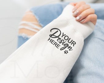 Gildan 18000 Sleeve Mockup, White Crewneck (Digital Download)