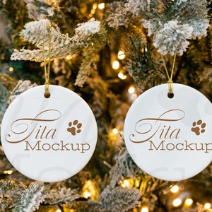 Christmas Ornament Mockup, Round White Ceramic Ornament, Dye Sublimation Round Ceramic Ornament