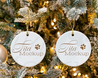 Christmas Ornament Mockup, Round White Ceramic Ornament, Dye Sublimation Round Ceramic Ornament
