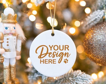 Christmas Ornament Mockup, Printify Ornament Mockup, Round White Ceramic Ornament, Sublimation Circle Ceramic Ornament, Pod Mockups