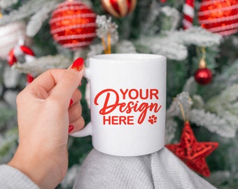 Maquette de tasse de Noël, maquette de tasse à café 11 oz, maquette de tasse blanche, maquette de tasse à imprimer, maquette de tasse en céramique, maquette de tasse de vacances, maquette de tasse confortable
