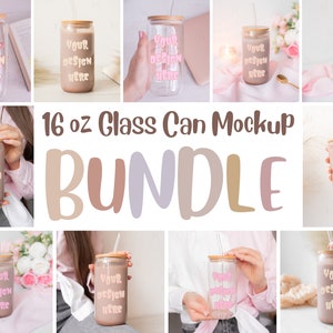 16 oz Glass Can Mockup Bundle, Libbey Glass Mockup, Coffee Glass Tumbler Mockup, 16 oz Beer Can Glass Mockup, Clear Glass Can Mockup