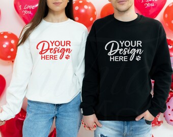 Gildan 18000 Valentine Sweatshirt Mockup, Couple Crewneck (Digital Download)