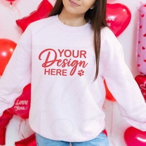 Gildan 18000 Mockup Valentines, Pink Crewneck Mockup, Valentine Gildan Sweatshirt Mockup, Sweater Mockup, Model Mockup