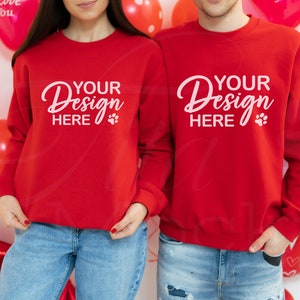 Gildan 18000 Mockup Valentines, Couple Sweatshirt Mockup, Red Crewneck Mockup, Valentine Gildan Sweatshirt Mockup, Sweater Mockup