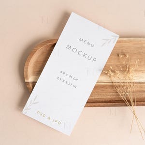 Mockup ulotki DL - Mockup ulotki PSD - Mockup menu weselnego - Mockup ulotki marketingowej - Mockup programu weselnego - DL 9,9 x 21 cm - 3,9 x 8,27 cala