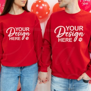 Gildan 18000 Mockup Valentines, Couple Sweatshirt Mockup, Red Crewneck Mockup, Valentine Gildan Sweatshirt Mockup, Sweater Mockup