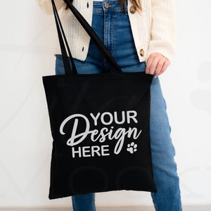 Schwarze Tragetasche Mockup, Print on Demand Mockup, Einkaufstasche Mockup, Geschenktasche Mockup, bunte Einkaufstasche, Model Mockup