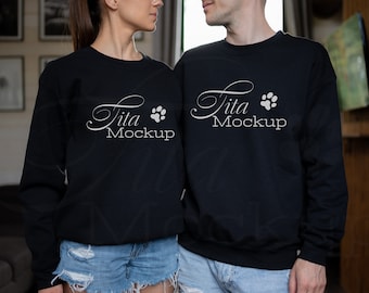 Gildan 18000 Mockup, Couple Sweatshirt Mockup, Gildan Black Sweatshirt Mockup, Black Sweatshirt Mockup