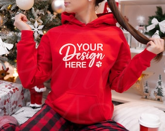 Red Gildan 18500 Hoodie Mockup, Weihnachten Sweatshirt (Digitaler Download)