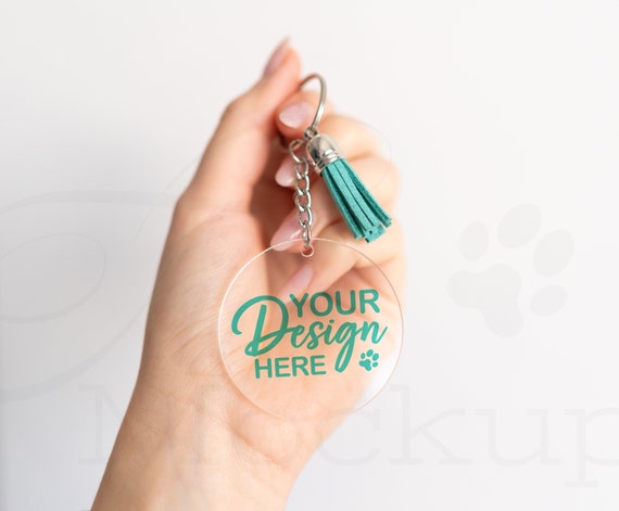 Buy Acrylic Keychain Mockup in Hand, Keyring Mockup, Clear Acrylic