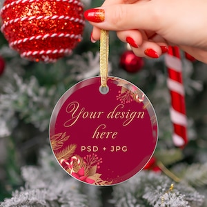 PSD Glass Ornament Mockup, Ornament Smart Mockup, Glass Ornament Printify, Christmas Ornament Mockup, Round Clear Transparent Ornament Mock