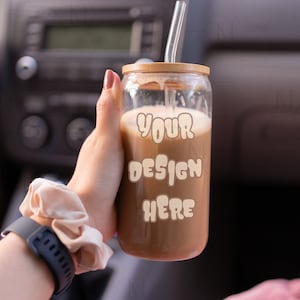 Sipper Glass 16 oz Mockup, Glass Can Mockup, Libbey Glass Mockup, 16 oz Glass Can Mockup, Beer Can Glass Mockup, Coffee Glass Tumbler Mockup