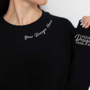 Neckline Sweatshirt Mockup, Collar Gildan 18000 Mockup, Sleeve Mockup, Black Sweatshirt Sleeve Mockup, Sweater Mockup, POD Mockup, G180 Mock